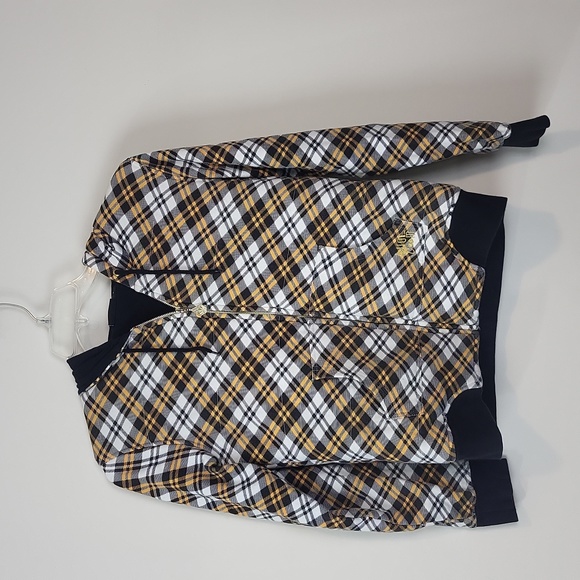 VOLCOM Black Gold Lumbar Jack Fleece Full Zip Puffy Hoodie with Pockets - Picture 1 of 12